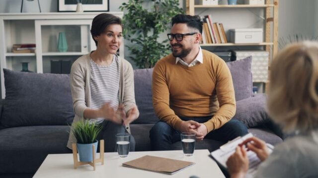 Client and psychologist building rapport during a therapy session